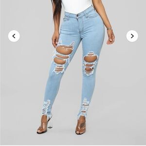 Fashion Nova Light Blue Distressed Skinny Jeans
